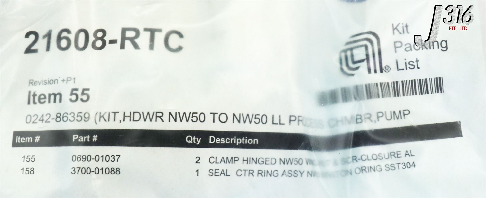 19674 APPLIED MATERIALS KIT HDWR NW50 TO NW50 LL PROCESS 0242